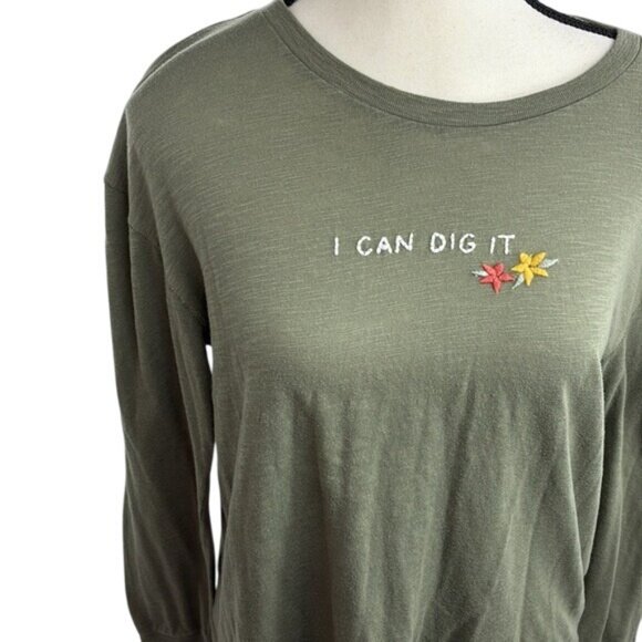 Abercrombie & Fitch Green Long Sleeve Graphic Tee Womens Size S "I Can Dig It" - Picture 3 of 8